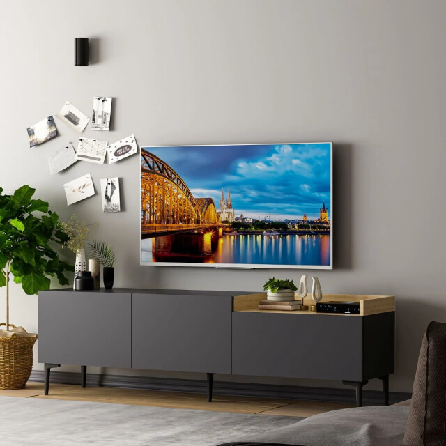 CaliCosy Tv-meubel 3 deuren antraciet grijs l160 cm mia 2930402 large