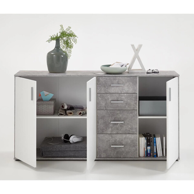 CaliCosy Buffet 3 deuren en 4 laden l160 cm beton en wit albi 2931841 large