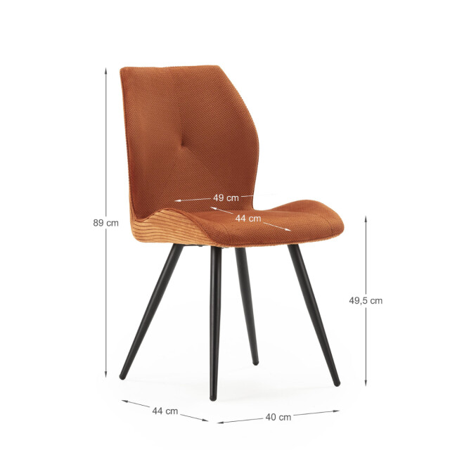 CaliCosy Set van 2 stoelen in stof met zwarte metalen poten l45 cm adaya 3078568 large