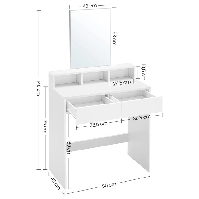 CaliCosy Kaptafel wit met 1 spiegel en 2 laden l80 x h140 cm 2930001 large