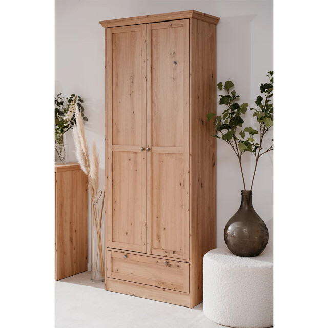 CaliCosy Armoire d'entrée 2 portes à cadre, 5 étagères et 1 tiroir l80 cm timber 3042273 large