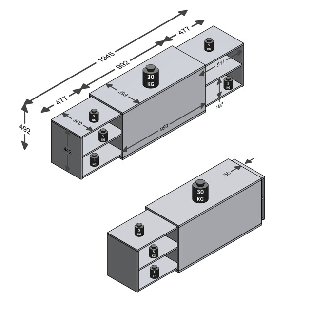 CaliCosy Modulaire tv-meubel 4 planken slide l194,5 cm x h49,2 cm 2930041 large