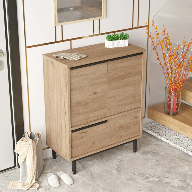 CaliCosy Schoenenkast met 2 deuren en 1 klep in notendecor h90,4 cm 3042293 large