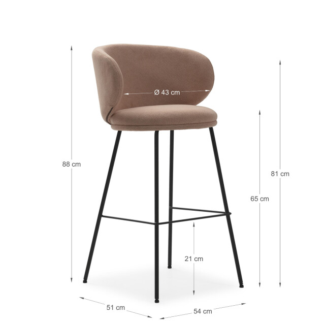 CaliCosy Set van 2 krukken in stof met zwarte metalen poten h65 cm rush 3079119 large