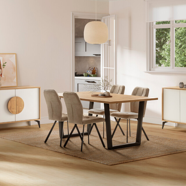 CaliCosy Set van 4 stoelen in stof met zwarte metalen poten l47 cm mery 3078753 large