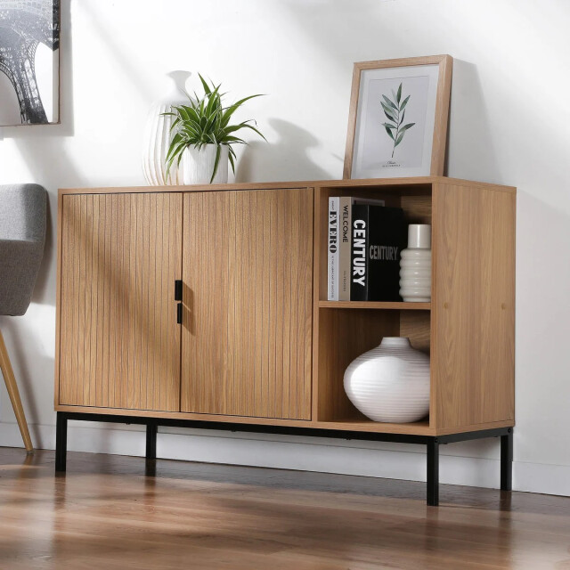 CaliCosy Dressoir met 2 deuren en 2 open vakken in groefhoutlook l110 cm tara 3040613 large