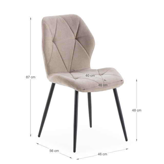 CaliCosy Set van 4 stoelen in stof met zwarte metalen poten l47,5 cm luna 3078793 large