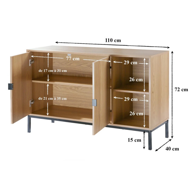 CaliCosy Dressoir met 2 deuren en 2 open vakken in groefhoutlook l110 cm tara 3040613 large