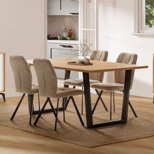 CaliCosy Set van 4 stoelen in stof met zwarte metalen poten l47 cm mery 3078753 large