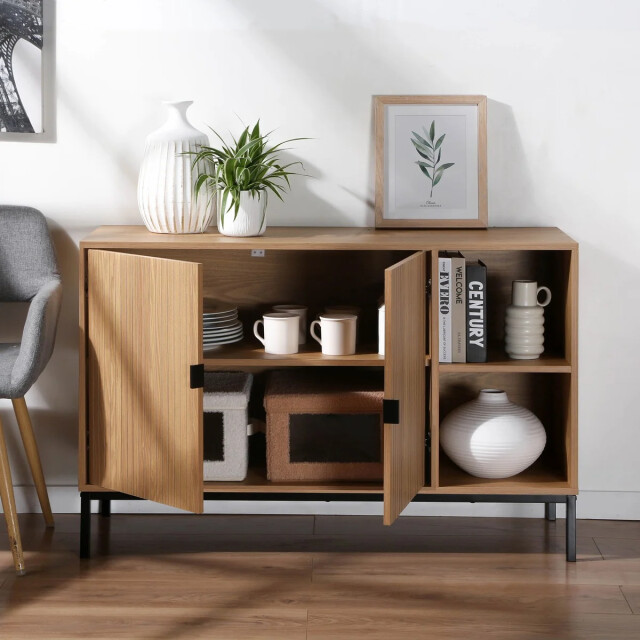 CaliCosy Dressoir met 2 deuren en 2 open vakken in groefhoutlook l110 cm tara 3040613 large