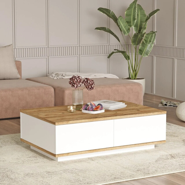 CaliCosy Rechthoekige salontafel met 1 klepdeur in wit en atlantische den l90 cm 3042291 large