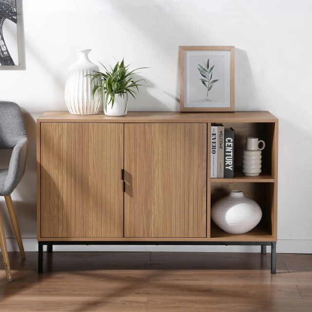 CaliCosy Dressoir met 2 deuren en 2 open vakken in groefhoutlook l110 cm tara 3040613 large