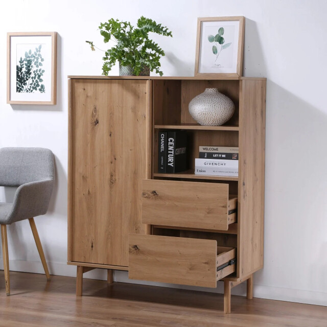 CaliCosy Hoge dressoir met 1 schuifdeur en 2 lades in eiken decor lenny 3071291 large
