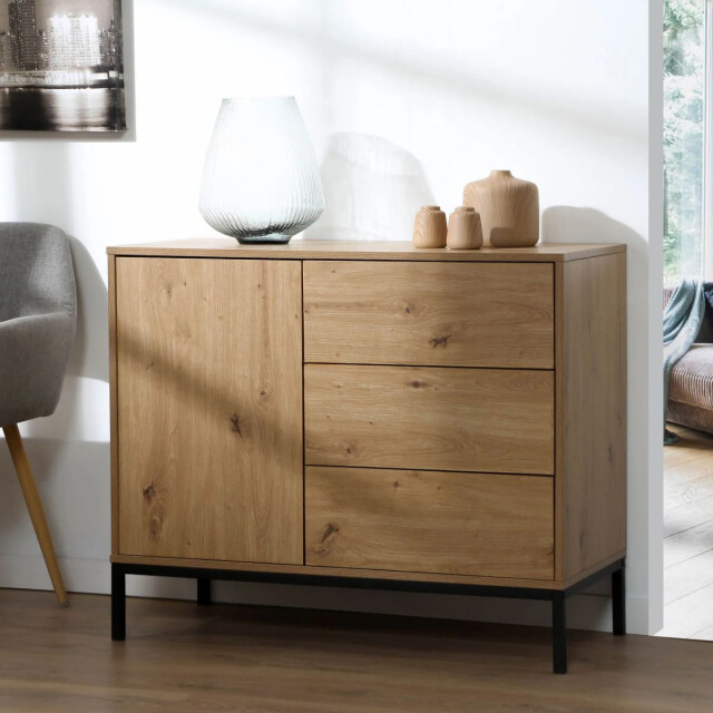 CaliCosy Commode 1 deur 3 laden eikendecor l90 x h80 cm lenny 2930240 large