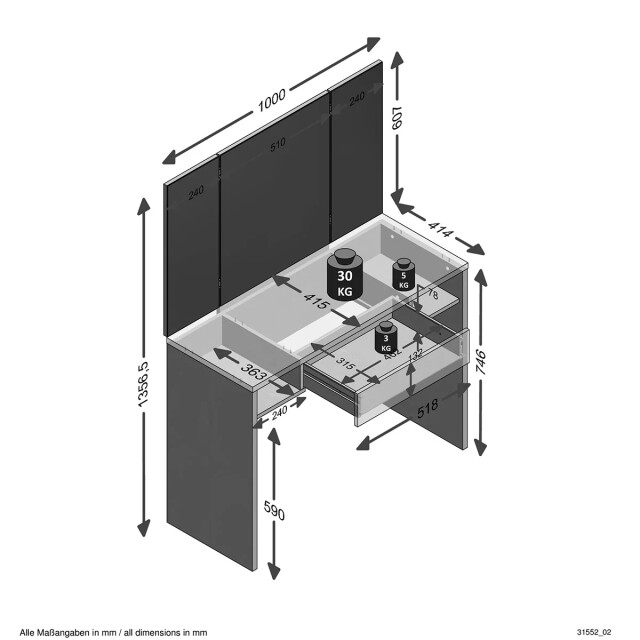 CaliCosy Kaptafel 1 lade 2 nissen met spiegel schminki 2937085 large