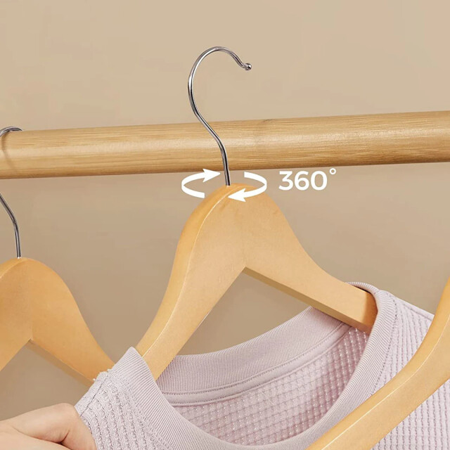 CaliCosy Set van 20 houten eucalyptus kleerhangers met schouderinkepingen, broekstang en 2929399 large