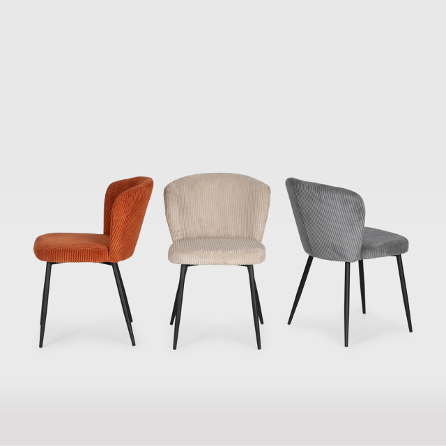 CaliCosy Set van 4 stoelen in geribbelde fluwelen stof met zwarte metalen poten l47 cm - 3078752 large