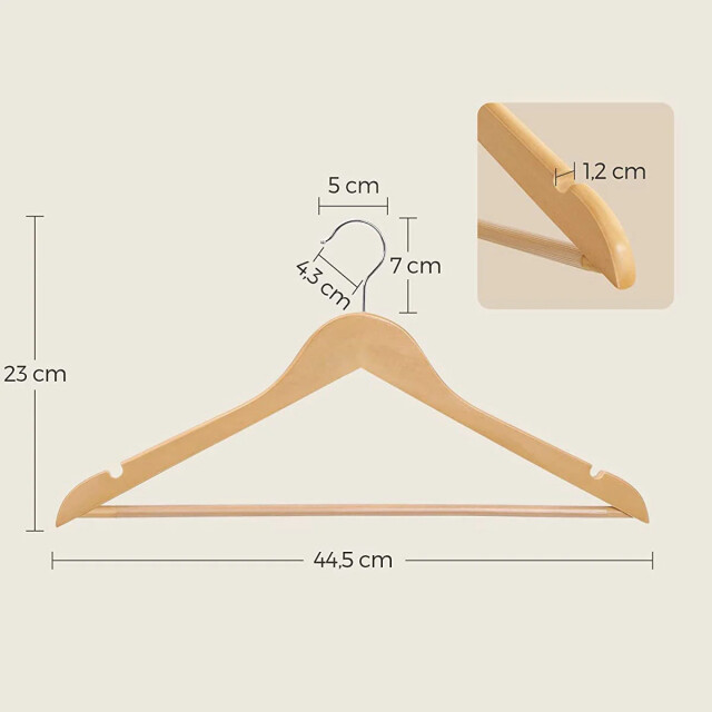 CaliCosy Set van 20 houten eucalyptus kleerhangers met schouderinkepingen, broekstang en 2929399 large