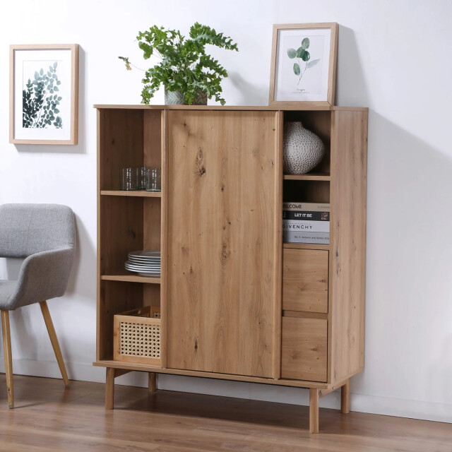 CaliCosy Hoge dressoir met 1 schuifdeur en 2 lades in eiken decor lenny 3071291 large