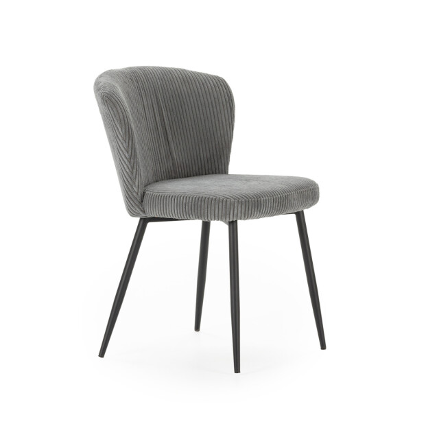 CaliCosy Set van 4 stoelen in geribbelde fluwelen stof met zwarte metalen poten l47 cm - 3078752 large