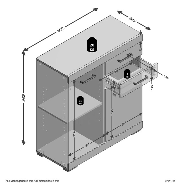 CaliCosy Dressoir met 2 deuren en 2 laden l80cm bristol 3212078 large