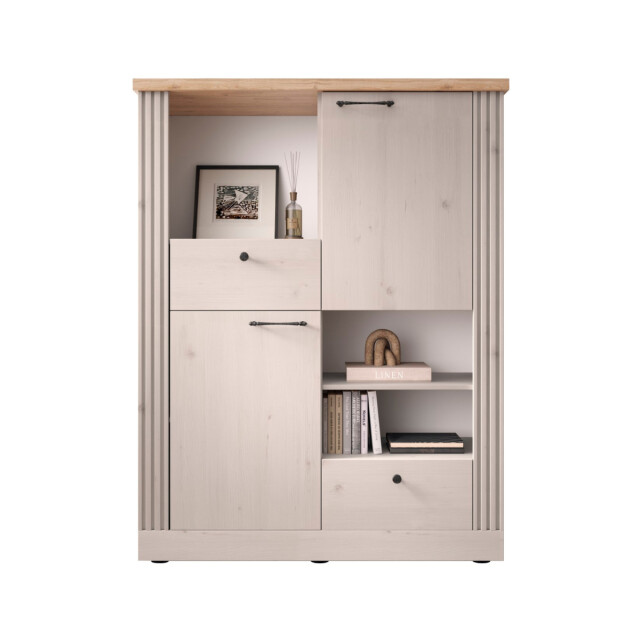 CaliCosy Hoge dressoir met 2 deuren, 2 laden en 3 nissen h160 cm country 3042328 large