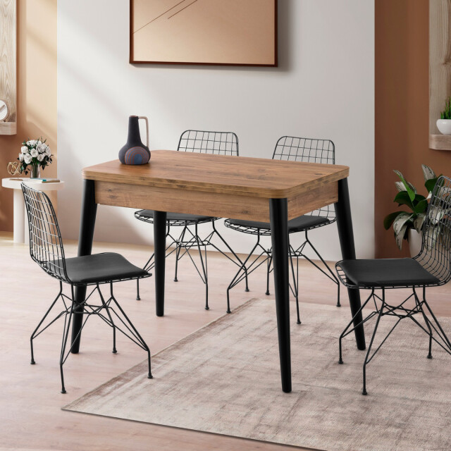 CaliCosy Uitschuifbare tafel van 100 tot 120 cm, atlantisch grenen en zwart decor - 3061547 large
