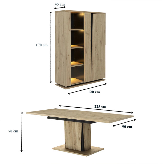CaliCosy Samengestelde dressoir met 2 deuren, verlichting en uitschuifbare eettafel crack 2930673 large