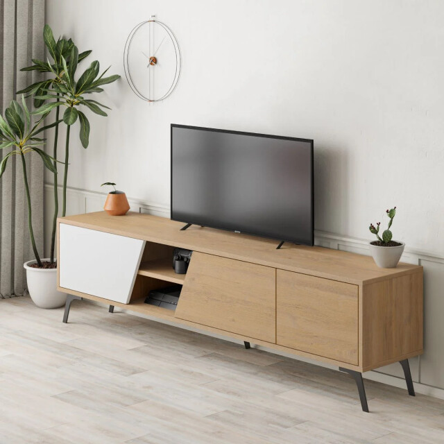 CaliCosy Tv-meubel 3 deuren en 2 vakken, eiken en wit decor, l180 cm fiona 2930434 large