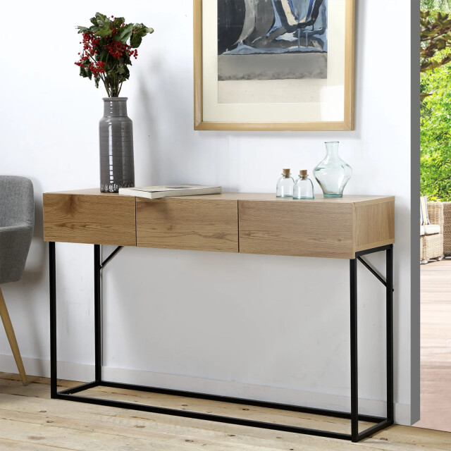 CaliCosy Wandtafel met 3 lades eiklook l120cm 2929794 large
