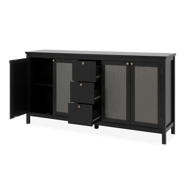 CaliCosy Buffet 4 deuren en 3 laden zwart en riet l180 cm krakow 2930694 large