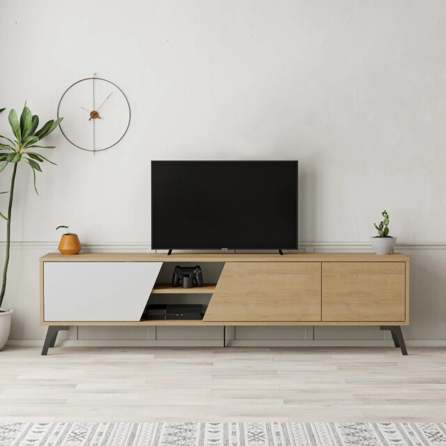 CaliCosy Tv-meubel 3 deuren en 2 vakken, eiken en wit decor, l180 cm fiona 2930434 large