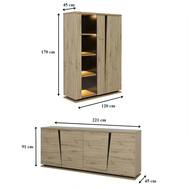 CaliCosy Samenstelling dressoir met 2 deuren, verlichting en buffet met 4 deuren crack - 2930674 large