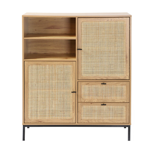 CaliCosy Hoge buffetkast met natuurlijke rotan fronten l100 x h120 cm jaya 2930194 large