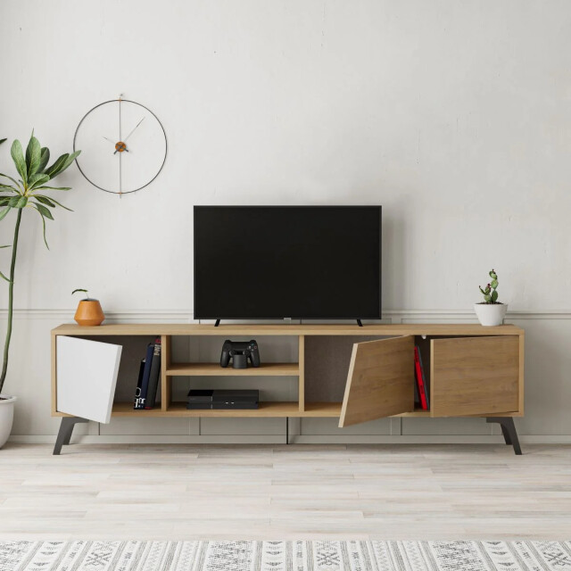 CaliCosy Tv-meubel 3 deuren en 2 vakken, eiken en wit decor, l180 cm fiona 2930434 large