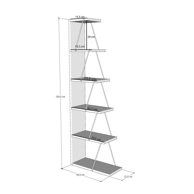 CaliCosy Hoekrek 6 planken, dennenhout en zwart decor, h150 cm tlos 2930455 large