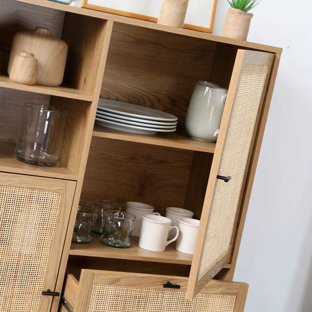 CaliCosy Hoge buffetkast met natuurlijke rotan fronten l100 x h120 cm jaya 2930194 large