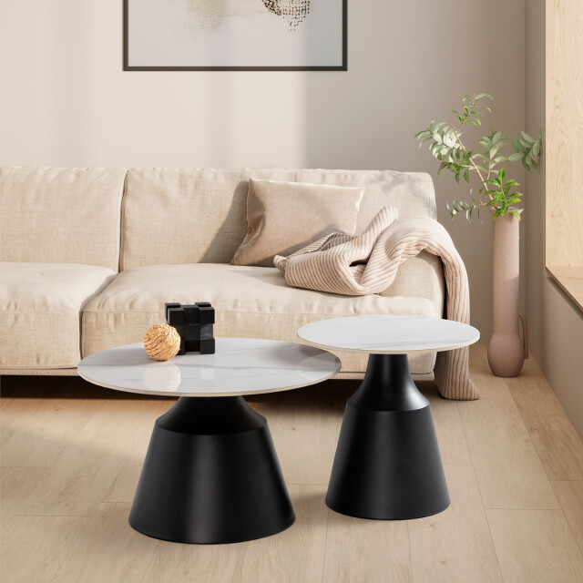 CaliCosy Set van 2 ronde salontafels in hoogglans wit riley 3078748 large
