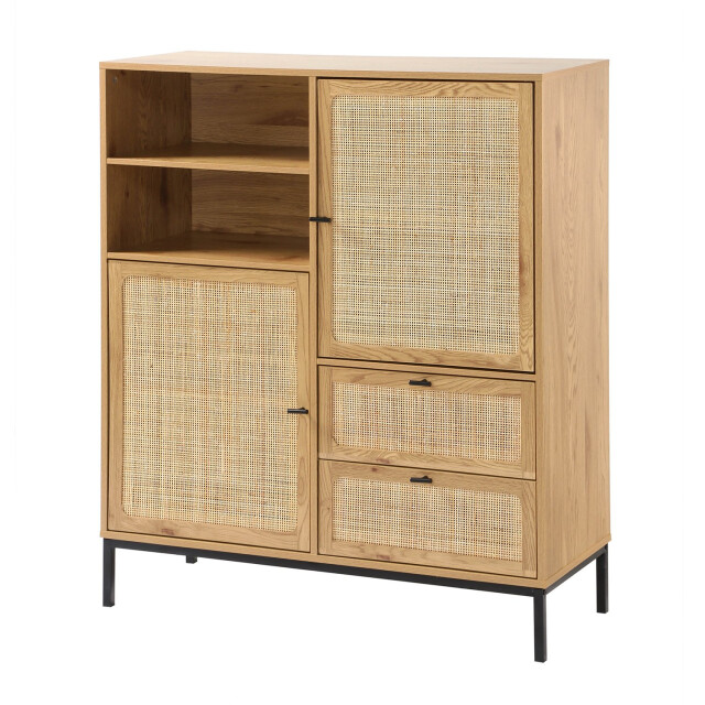 CaliCosy Hoge buffetkast met natuurlijke rotan fronten l100 x h120 cm jaya 2930194 large
