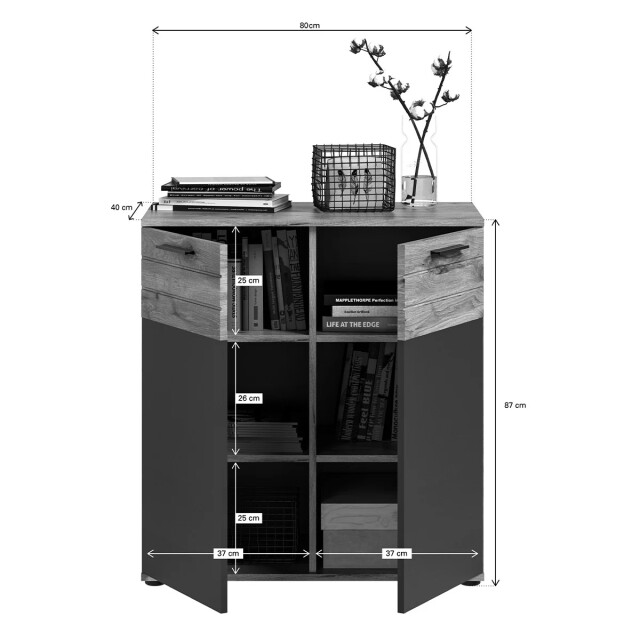 CaliCosy 2-deurs dressoir in antracietgrijs en nox eik l80 cm mason 2951208 large