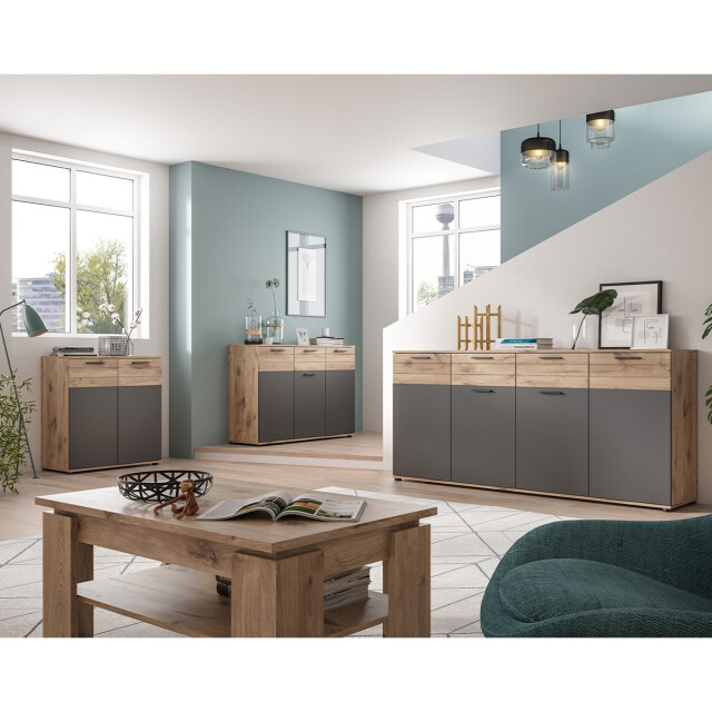 CaliCosy 2-deurs dressoir in antracietgrijs en nox eik l80 cm mason 2951208 large