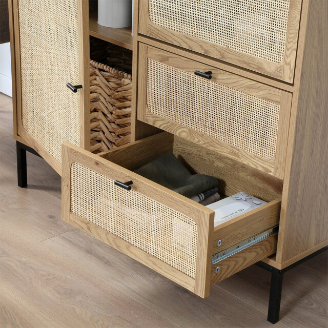 CaliCosy Hoge buffetkast met natuurlijke rotan fronten l100 x h120 cm jaya 2930194 large