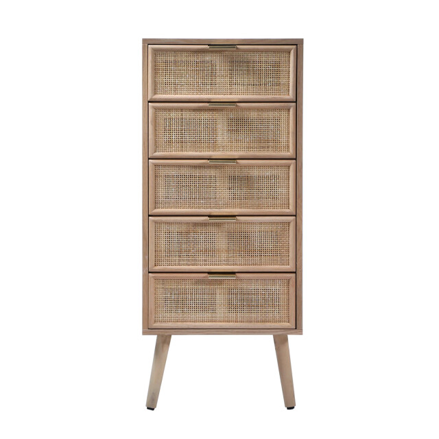 CaliCosy Ladekast met 5 lades en natuurlijke rotan voorkant l36,5 x h100,5 cm miya 2930095 large
