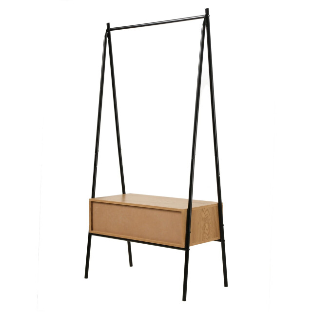 CaliCosy Zwart metalen kleerkast met 1 lade, eiken decor h170cm 2929795 large