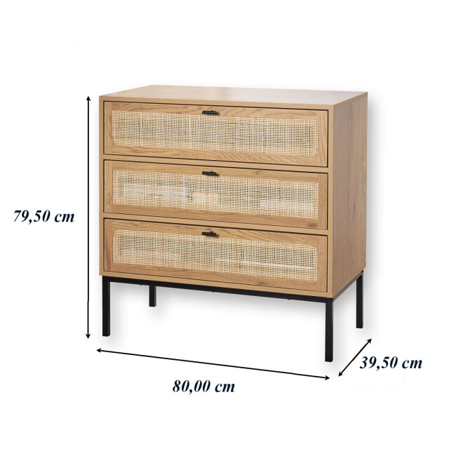 CaliCosy Ladekast met 3 lades en rotan front l80 x p39 cm jaya 2929990 large