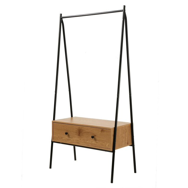 CaliCosy Zwart metalen kleerkast met 1 lade, eiken decor h170cm 2929795 large