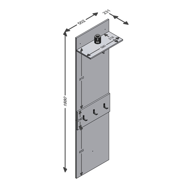 CaliCosy Garderobe voordeur 1 plank 3 haken verona 3 h188 cm 2930035 large