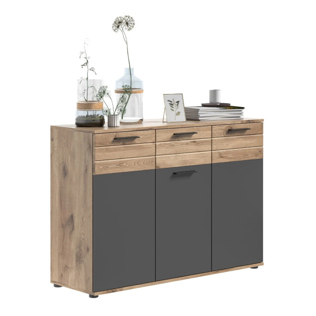 CaliCosy 1-lades en 3-deurs dressoir in antracietgrijs en nox eik l120 cm mason 2951209 large