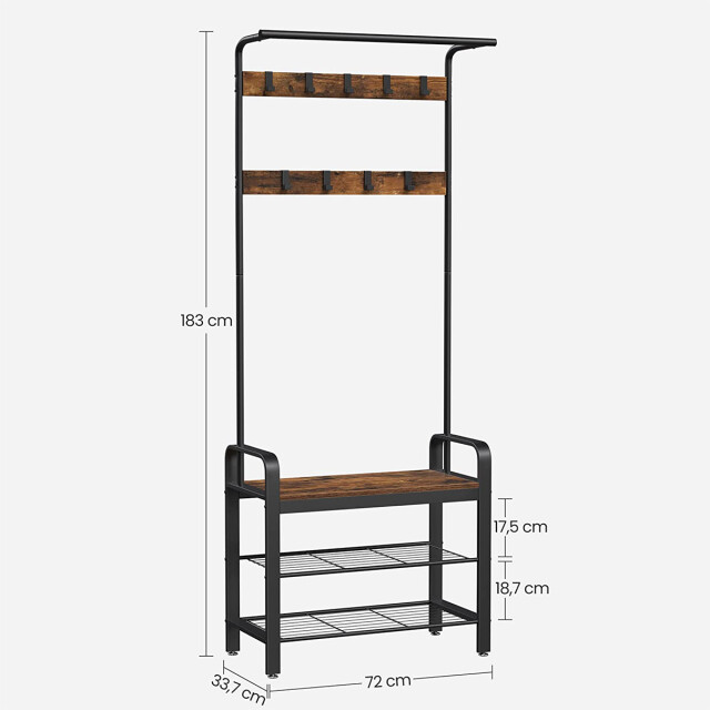 CaliCosy Garderobe met 9 haken en schoenenbank l72 cm 2929935 large