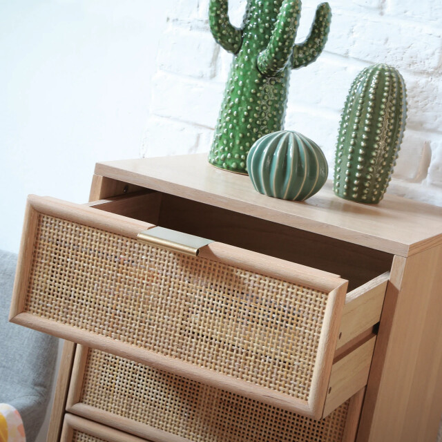 CaliCosy Ladekast met 5 lades en natuurlijke rotan voorkant l36,5 x h100,5 cm miya 2930095 large